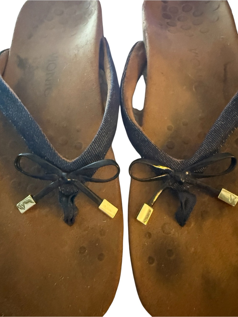 Vionic Bella Flip Flops Women’s Size 11 Dark Denim Navy Bow Orthotic Comfort San